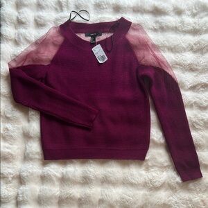 Forever 21 Magenta Sweater with Sheer Sleeves